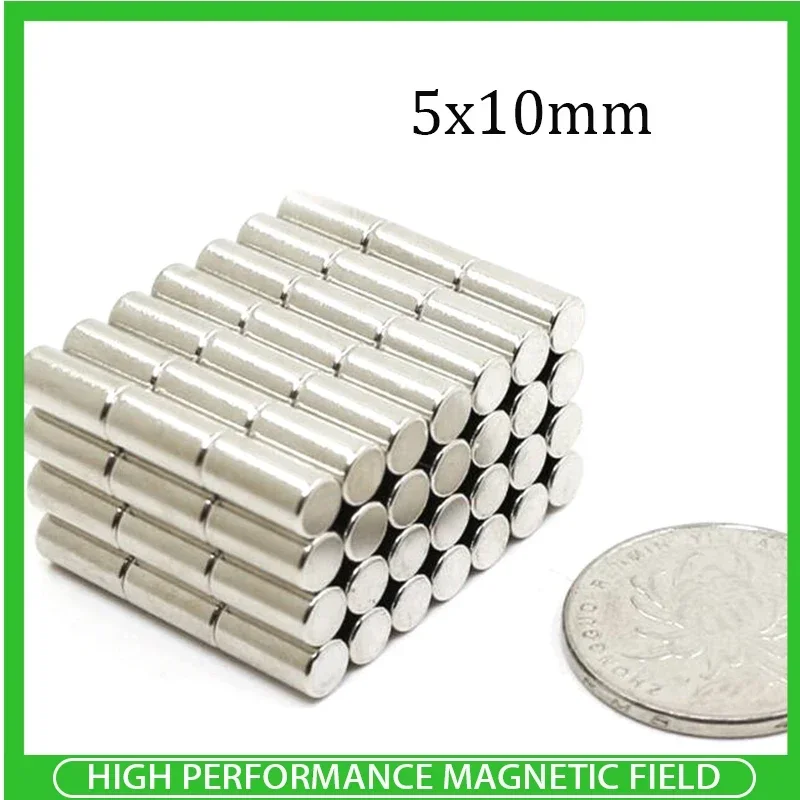 50pcs 5x10mm Okroglih Neodim Magneti, 5x10 mm Mini N35 Magnet Disk 5*10 Močna Valj Magnetom iz Redkih Zemelj 5mmx10mm