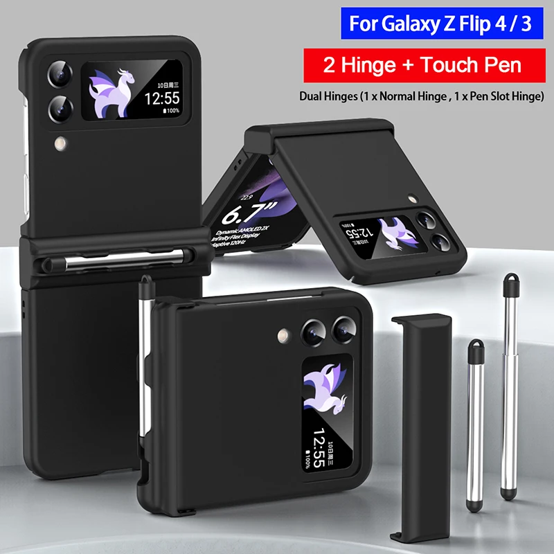 Dvojni Tečaj Ohišje za Samsung Galaxy Ž Flip 3 4 z Kapacitivnost Pen Touch Pen Režo Imetnik Pokrovček za Galaxy Ž Flip 4 5G Primeru Capa