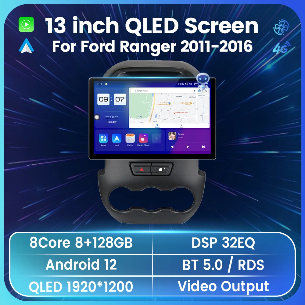 13-Palčni 2K QLED Smart Digitalni Zaslon Za Ford Ranger F250 2011-2016 Avto Radio Android 12 Carplay Auto 2Din Vse-v-Enem