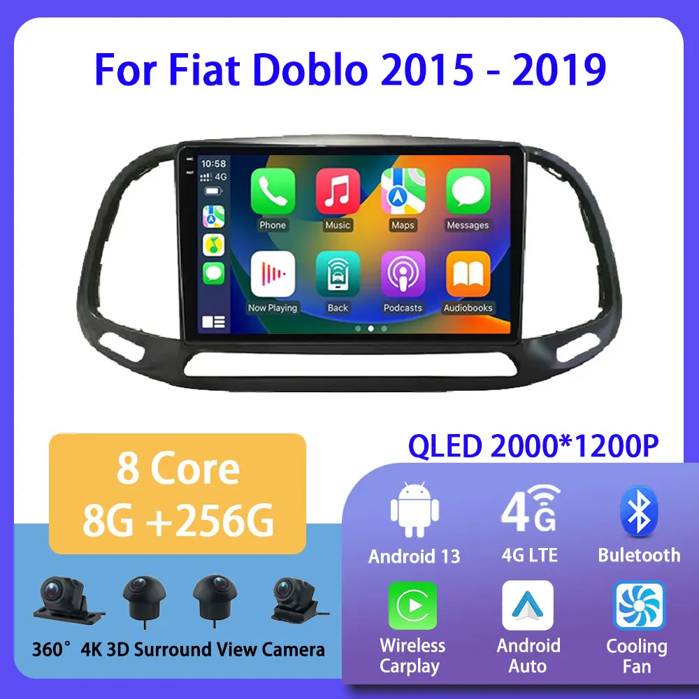 Android 13 Za Fiat Doblo 2015 - 2019 Avto Radio Večpredstavnostna Video Predvajalnik Navigacija Za Android Auto Carplay Wifi GPS Stereo