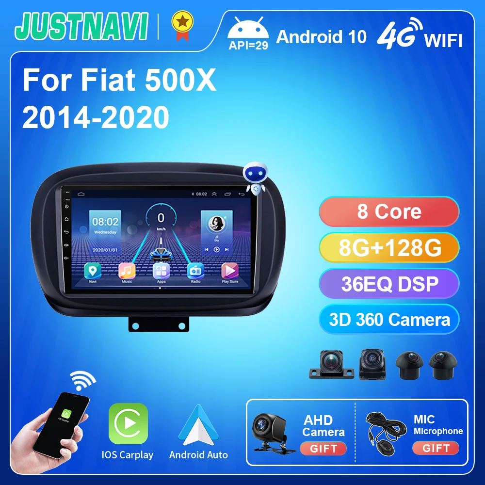 JUSTNAVI Avto Večpredstavnostna Radio Za Fiat 500X 2014-2020 Stereo Autoradio GPS Navigacija Carplay magnetofon Video DSP Igralec RDS