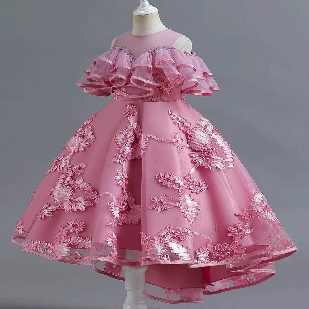 Nova Princesa Dekleta Vezenje Cvet Zadnjo Obleko Otroci, Otroci Elegantne Poroka Vestidos Otroci Oblačila Za 3-12 Let